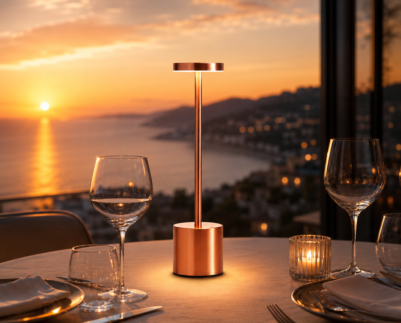 Modern Rechargeable LED Table Lamp – Luxury Wireless Dimmable Restaurant Lamp for Bedroom, Bar, Hotel, Dining Table & Home Decor – Portable Minimalist Ambient Night Light